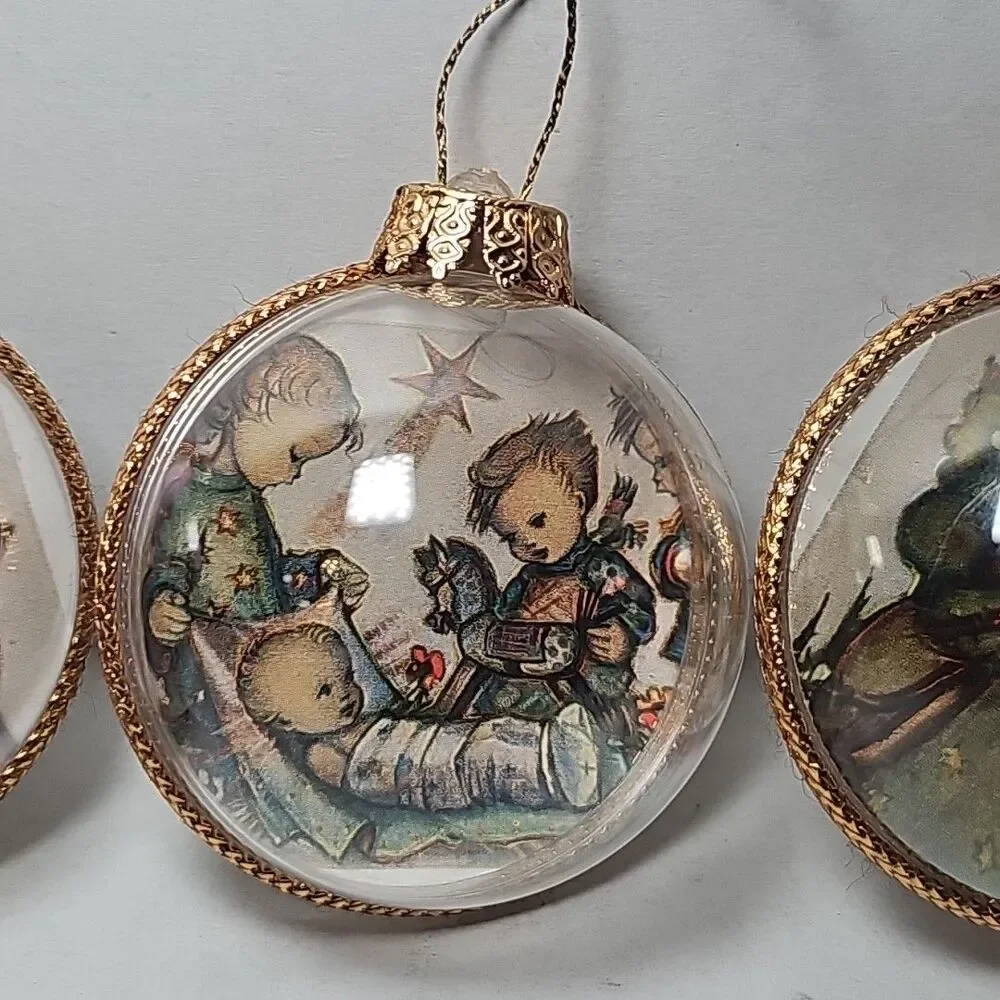 Vintage Germany Joseph Mueller Christmas Ornaments 2 Sided Set Of 3